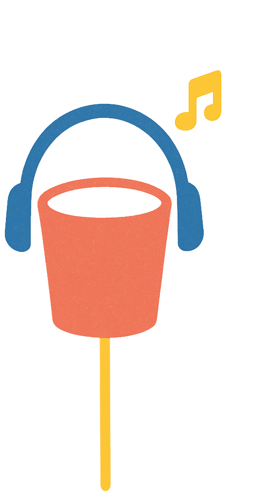 Red cup with headphones - receiver side